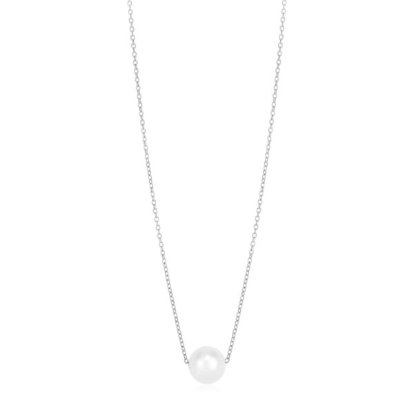 14k White Gold Pearl Solitaire Necklace