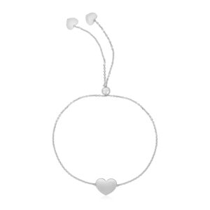 14k White Gold Adjustable Heart Bracelet