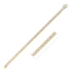 153454596.jpg 14k Yellow Gold White Pave High Polish Modern Lite Miami Cuban Bracelet (6.5mm)
