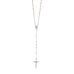 Three Toned Rosary Chain and Bead Necklace in Sterling Silver