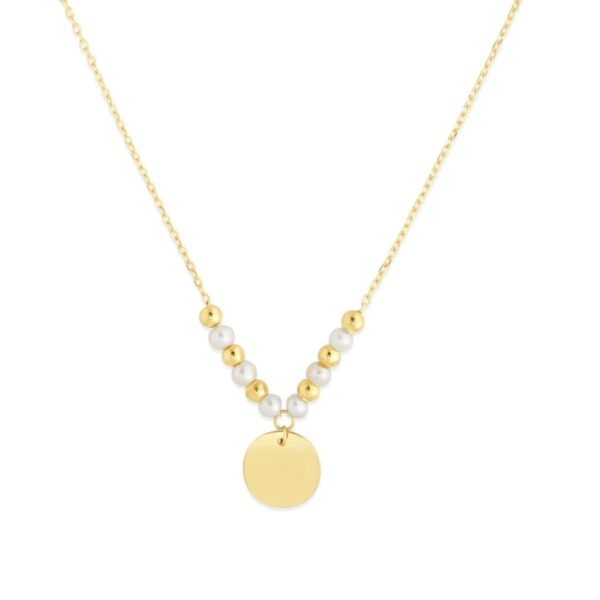 14k Yellow Gold High Polish Beaded Pearl Disc Drop Pallina Necklace