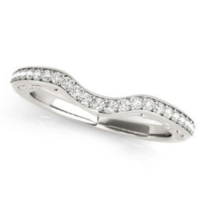 14k White Gold Prong Set Curved Diamond Wedding Ring (1/6 cttw)