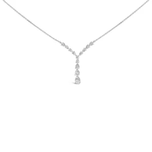 14K White Gold 7-8 Cttw Pear Style Diamond Y Necklace (H-I Color, VS2-SI1 Clarity) - 18" Inches