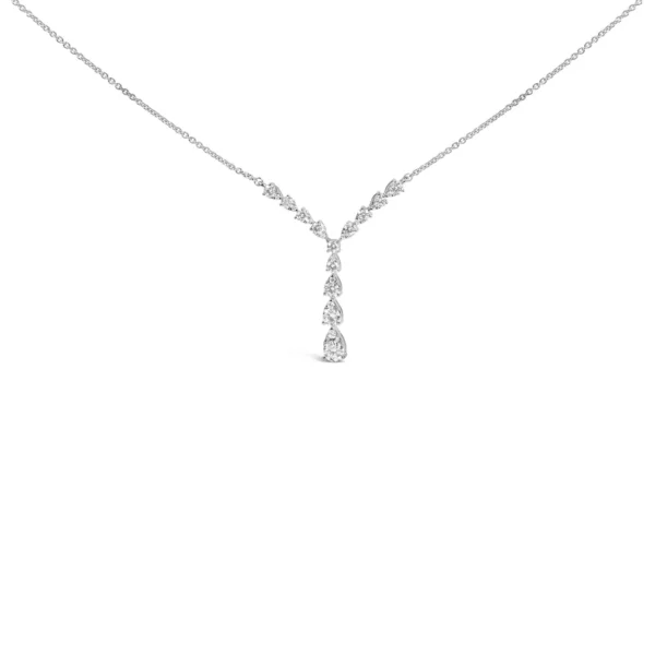 14K White Gold 7-8 Cttw Pear Style Diamond Y Necklace (H-I Color, VS2-SI1 Clarity) - 18" Inches