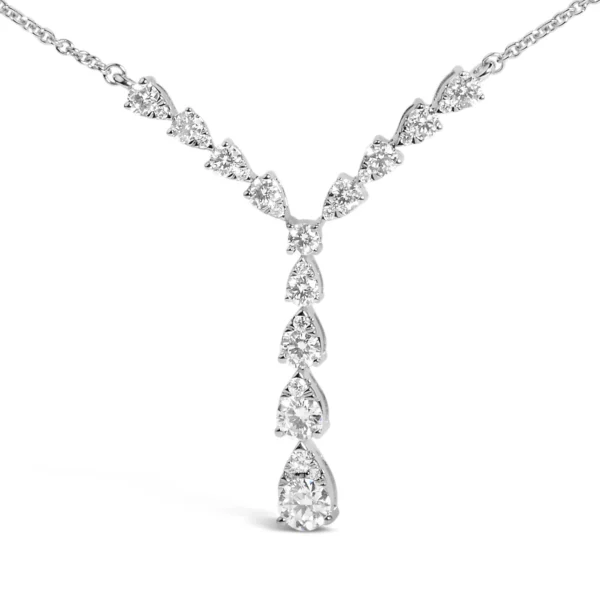 14K White Gold 7-8 Cttw Pear Style Diamond Y Necklace (H-I Color, VS2-SI1 Clarity) - 18" Inches - Image 3