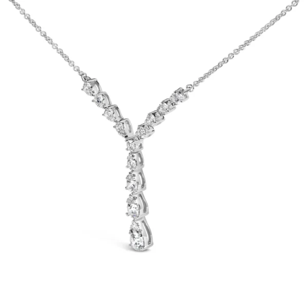 14K White Gold 7-8 Cttw Pear Style Diamond Y Necklace (H-I Color, VS2-SI1 Clarity) - 18" Inches - Image 2