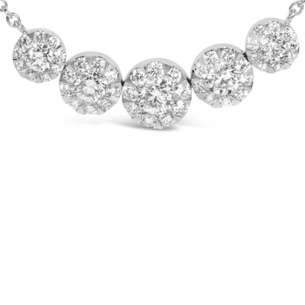 14K White Gold 2 3-8 Cttw Diamond 5 Station Cluster Necklace (H-I Color, VS2-SI1 Clarity) - 18" Inches - Image 3