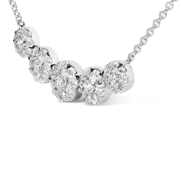 14K White Gold 2 3-8 Cttw Diamond 5 Station Cluster Necklace (H-I Color, VS2-SI1 Clarity) - 18" Inches - Image 2