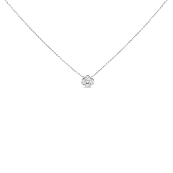 14K White Gold 1-2 Cttw Diamond Bezel 4 Point Floral Bloom 18" Inch Pendant Necklace (H-I Color, VS2-SI1 Clarity) - Image 4