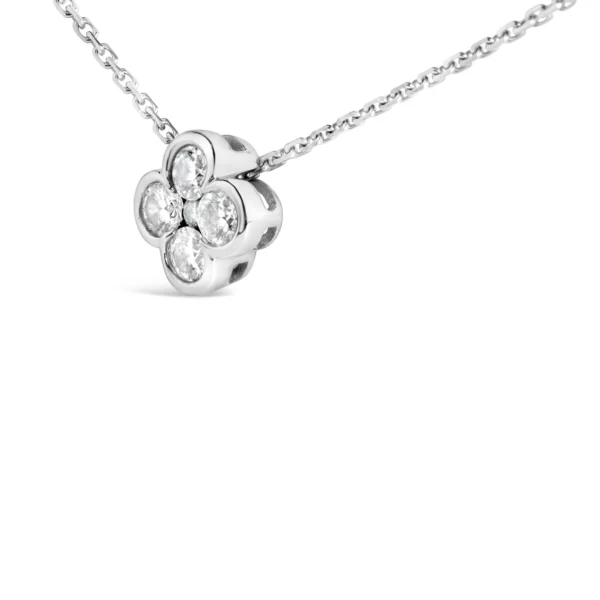 14K White Gold 1-2 Cttw Diamond Bezel 4 Point Floral Bloom 18" Inch Pendant Necklace (H-I Color, VS2-SI1 Clarity) - Image 5