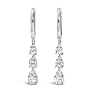 14K White Gold 3-4 Cttw Diamond 3 Stone Pear Cut Style Drop and Dangle Earrings (G-H Color, VS2-SI1 Clarity)