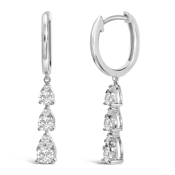 14K White Gold 3-4 Cttw Diamond 3 Stone Pear Cut Style Drop and Dangle Earrings (G-H Color, VS2-SI1 Clarity) - Image 2