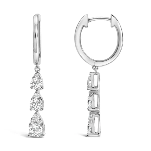 14K White Gold 3-4 Cttw Diamond 3 Stone Pear Cut Style Drop and Dangle Earrings (G-H Color, VS2-SI1 Clarity) - Image 3