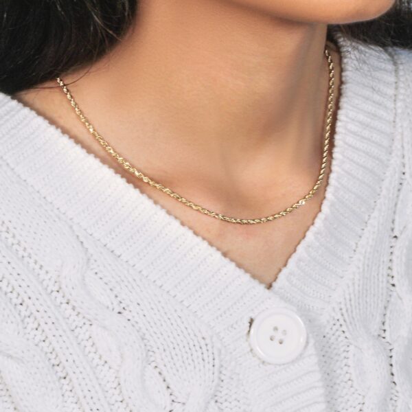 2.5mm 10k Yellow Gold Solid Diamond Cut Rope Chain - Image 3