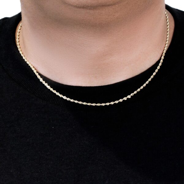 2.5mm 10k Yellow Gold Solid Diamond Cut Rope Chain - Image 4