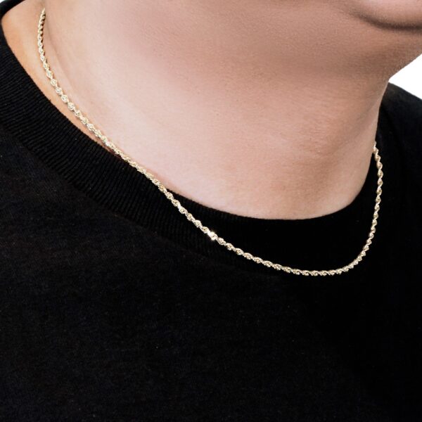 2.5mm 10k Yellow Gold Solid Diamond Cut Rope Chain - Image 5