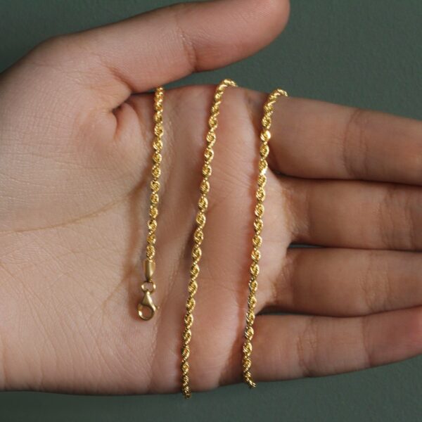 2.5mm 10k Yellow Gold Solid Diamond Cut Rope Chain - Image 11