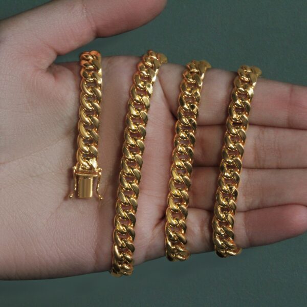 7.5mm 14k Yellow Gold Semi Solid Miami Cuban Chain - Image 9