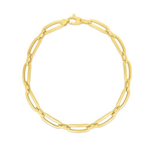 14k Yellow Gold 7 1/4 inch Bombay Paperclip Chain Bracelet - Image 2