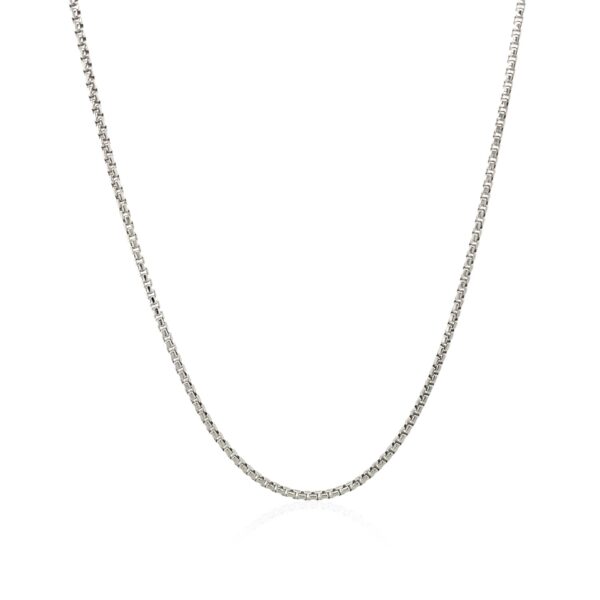 Sterling Silver Rhodium Plated Round Box Chain 1.3mm - Image 4