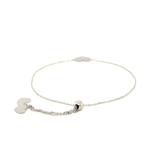 14k White Gold Adjustable Heart Bracelet - Image 2