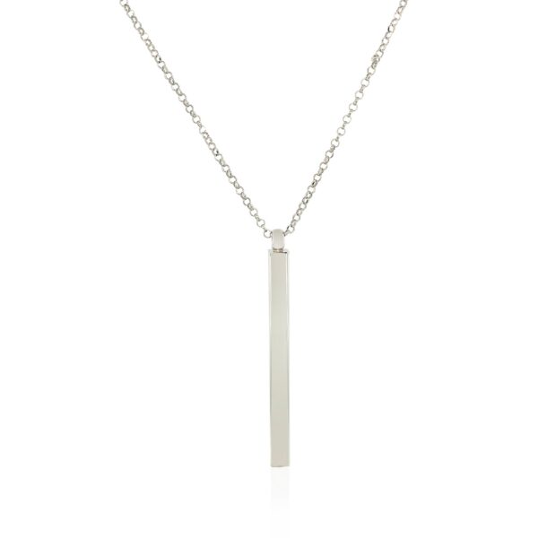 Sterling Silver 24 inch Necklace with Long Polished Bar Pendant - Image 3