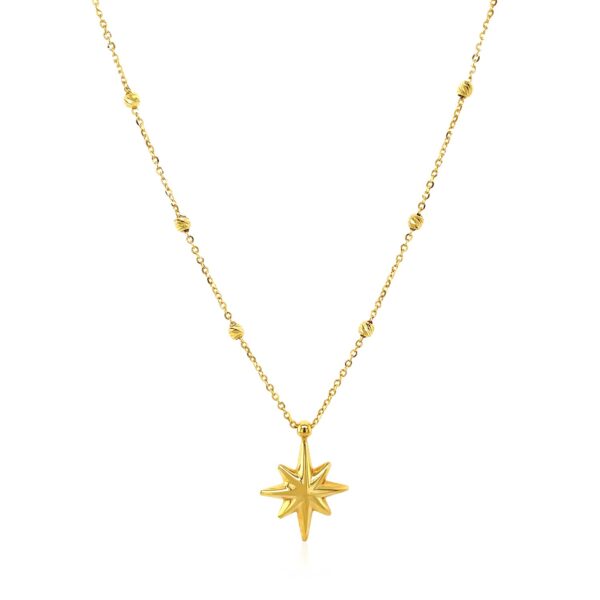 14k Yellow Gold Necklace with Eight Pointed Star and Beads - Image 2