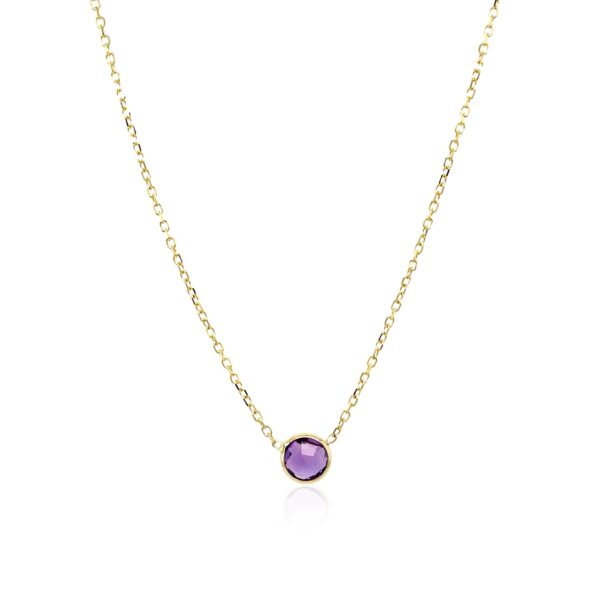 14k Yellow Gold 17 inch Necklace with Round Amethyst - Image 3