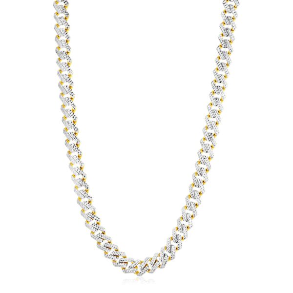 14k Yellow Gold White Pave High Polish Modern Lite Edge Chain (11.5mm) - Image 2