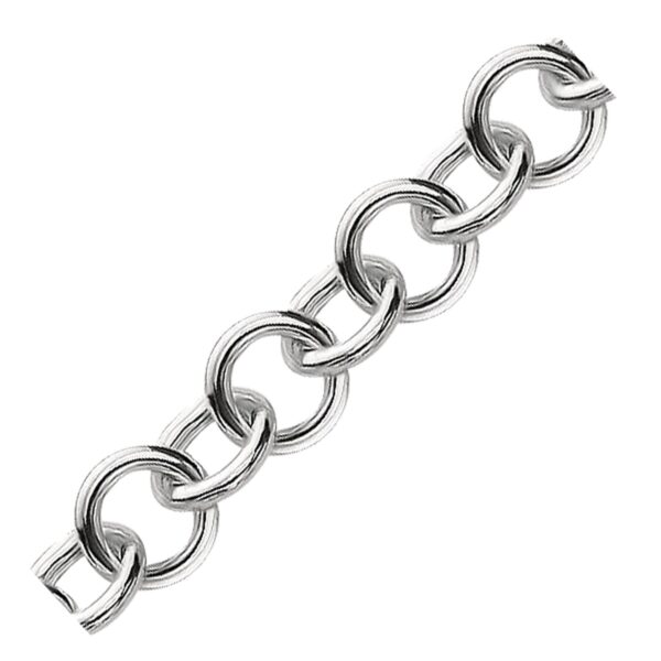 Sterling Silver Rolo Style Polished Charm Bracelet with Rhodium Plating - Image 4