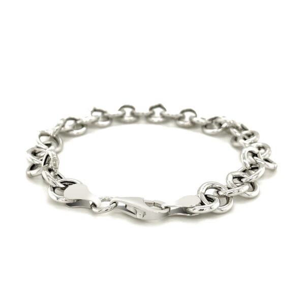 Sterling Silver Rolo Style Polished Charm Bracelet with Rhodium Plating - Image 2