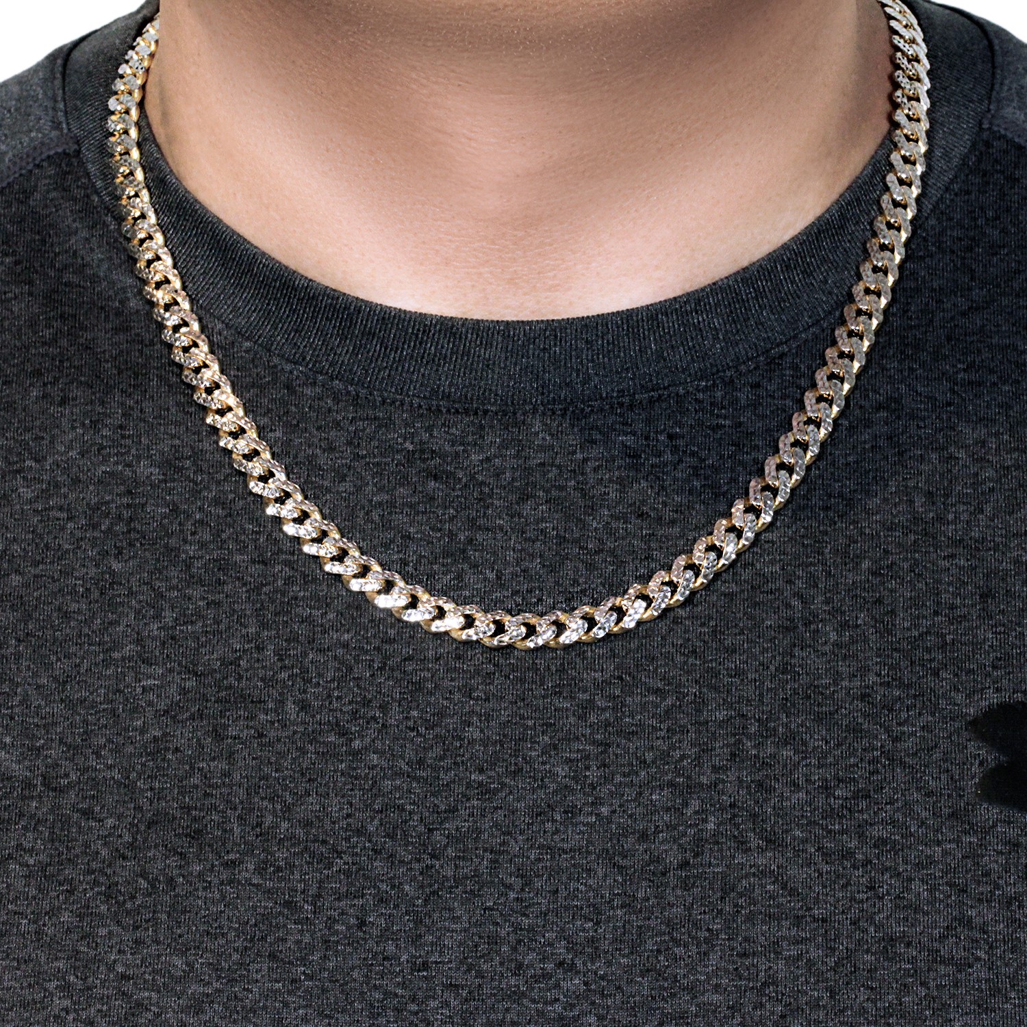 14k Yellow Gold White Pave High Polish Modern Lite Miami Cuban Chain (8.0mm) - Image 6