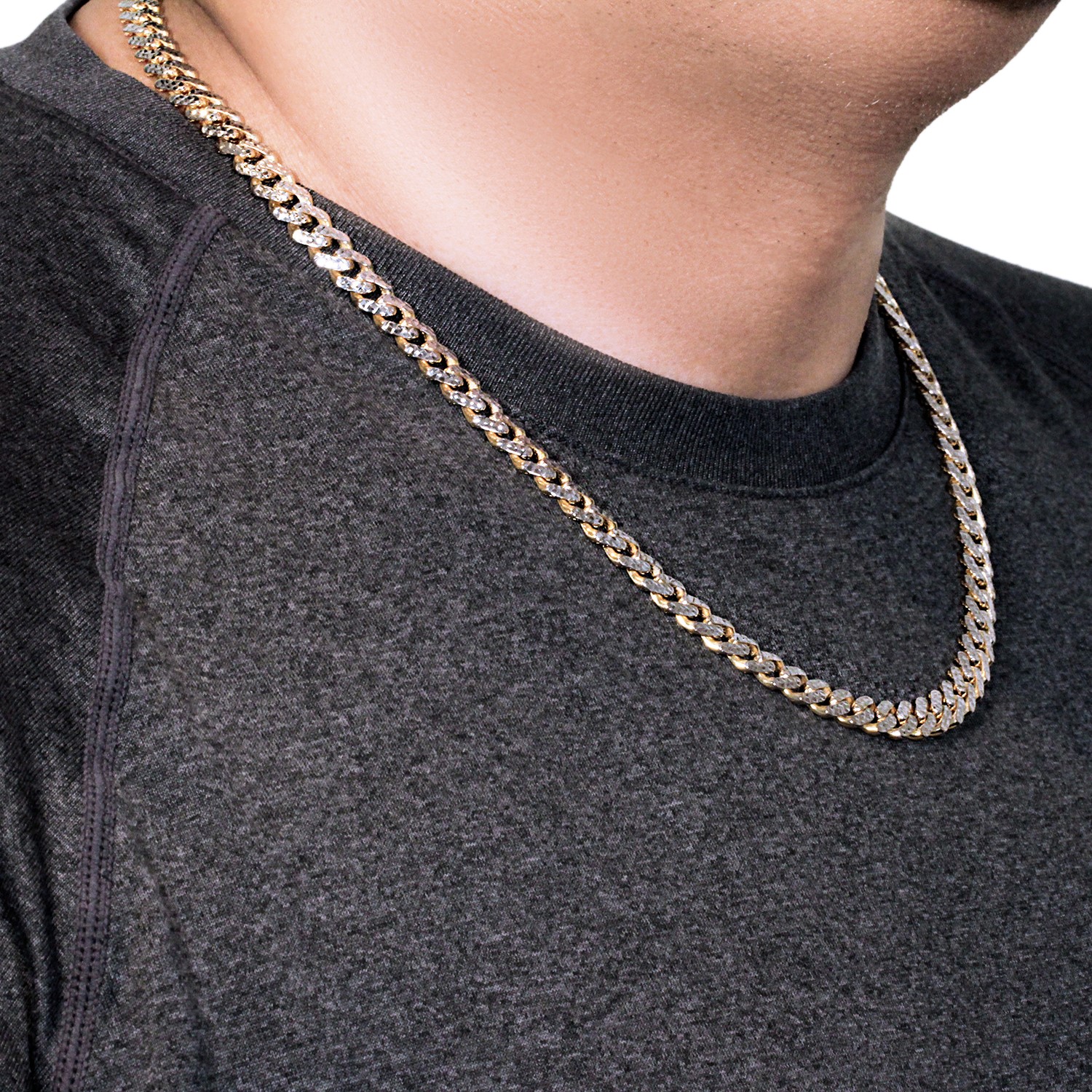 14k Yellow Gold White Pave High Polish Modern Lite Miami Cuban Chain (8.0mm) - Image 9