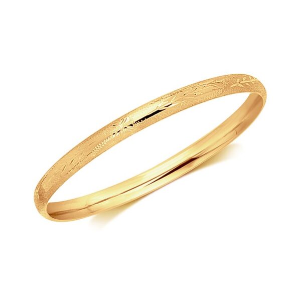 14k Yellow Gold Dome Style Children's Bangle with Diamond Cuts - Image 2