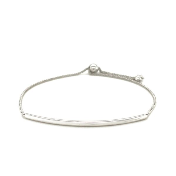 14k White Gold Smooth Curved Bar Lariat Design Bracelet - Image 2