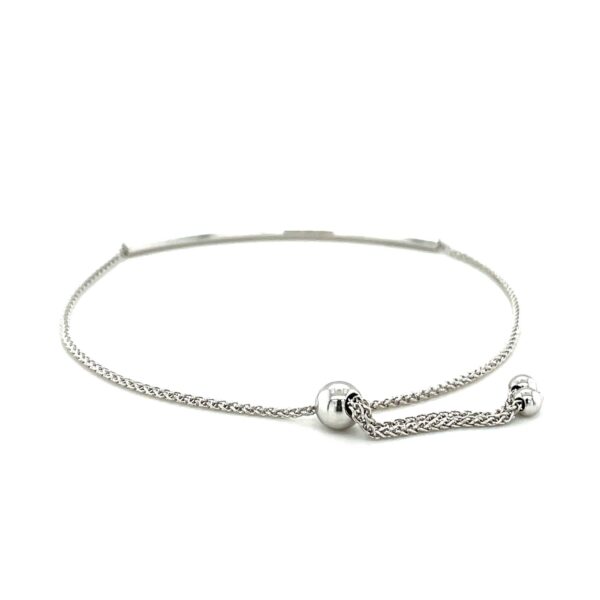 14k White Gold Smooth Curved Bar Lariat Design Bracelet - Image 3