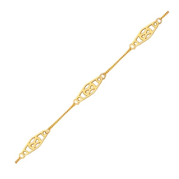 14k Yellow Gold Anklet with Fancy Diamond Shape Filigree Stations - Image 2