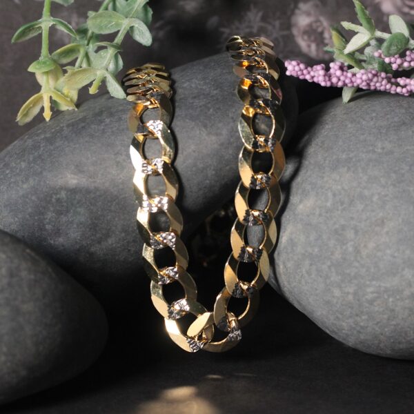 11.23 mm 14k Two Tone Gold Pave Curb Chain - Image 5