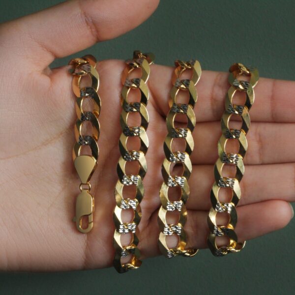 11.23 mm 14k Two Tone Gold Pave Curb Chain - Image 3