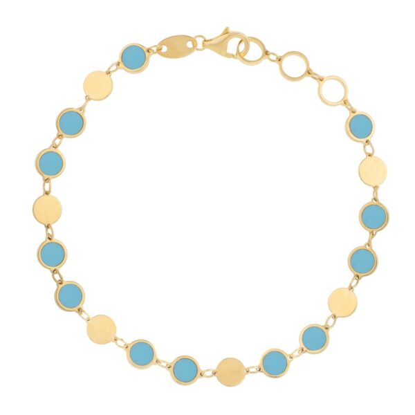 14k Yellow Gold Turquoise Geometric Mirror Gem Chain Bracelet (5.00 mm) - Image 2