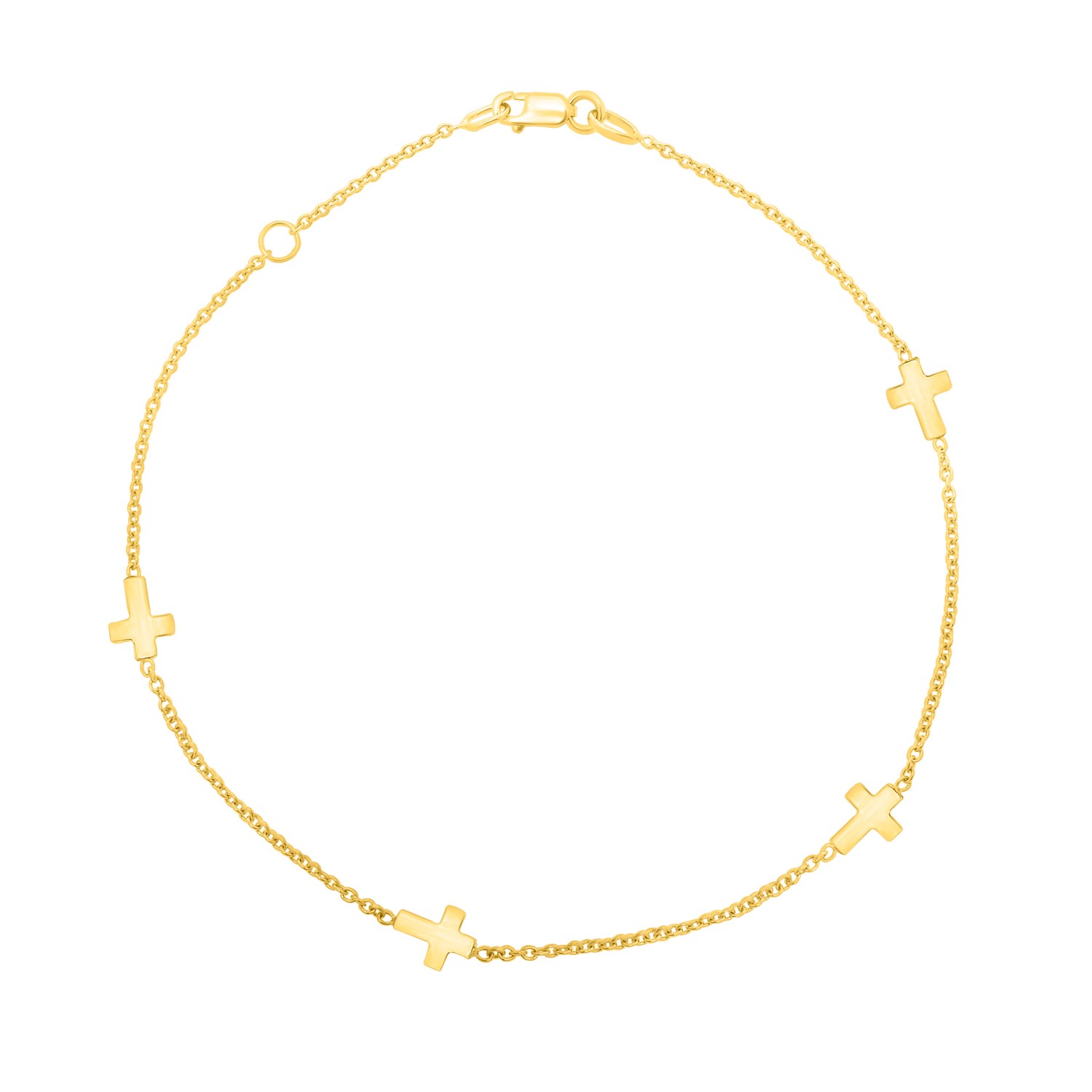 14k Yellow Gold Polished Station Cross Anklet (1.00 mm) - Image 2
