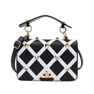 Leather Bags Women New 2022 Square Shoulder Bags Classic Black And White Plaid Messenger Bags Checkerboard Fashion Metal Rivet - White 15x20x7cm