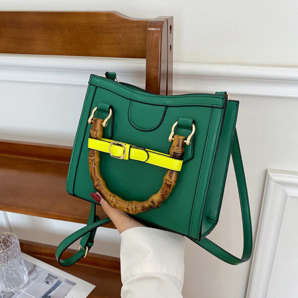 2022 Women's Handbags Brand Designers Bamboo Handle Shoulder Bags Leather Females Casual Square Bags Fashion Crossbody Bags - Green 25x20x10cm - Image 2