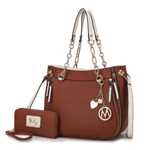 Mkf Collection Lina Tote Handbag With Wristlet Wallet Vegan Leather Crossover Womens Purse By Mia K - Cognac