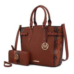 Mkf Collection Joelle Faux Snake Embossed Women Tote Bag With Matching Wallet By Mia K - Cognac