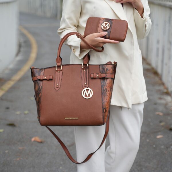 Mkf Collection Joelle Faux Snake Embossed Women Tote Bag With Matching Wallet By Mia K - Cognac - Image 2