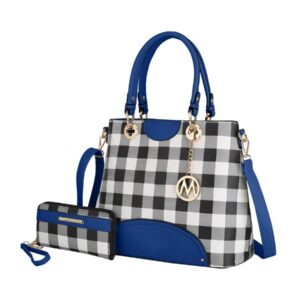 Mkf Collection Gabriella Checkers Handbag With Wallet By Mia K - Navy