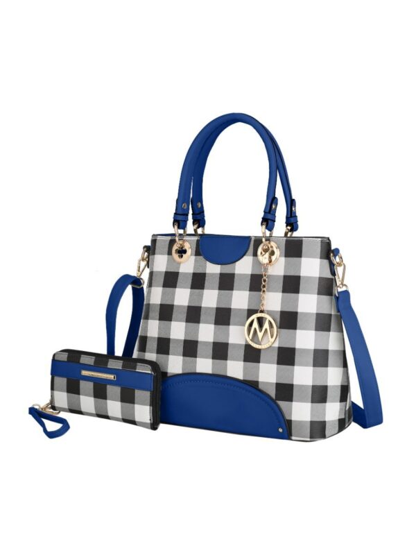 Mkf Collection Gabriella Checkers Handbag With Wallet By Mia K - Navy