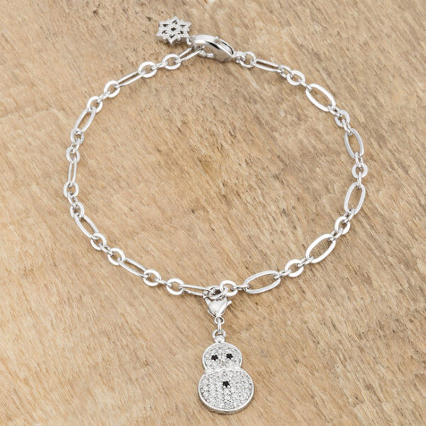 Snowman 0.2ct CZ Rhodium Holiday Charm Bracelet - Image 3