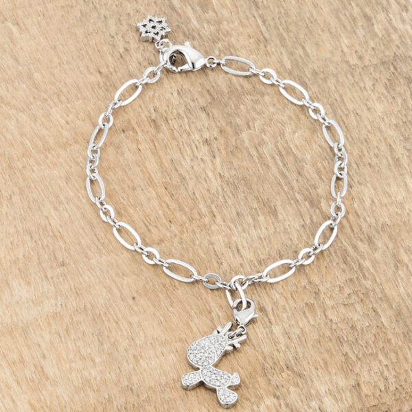 Rudy 0.25ct CZ Rhodium Reindeer Charm Bracelet - Image 3